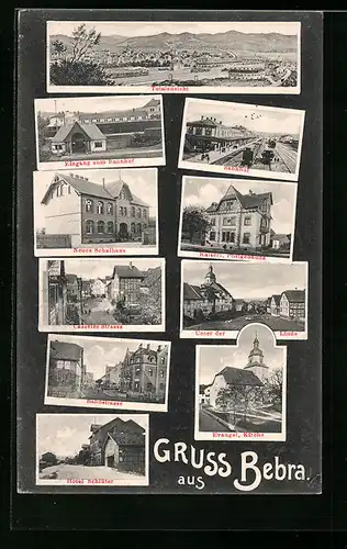 AK Bebra, Totalansicht, Bahnhof, Hotel Schlüter & Strasse Unter den Linden