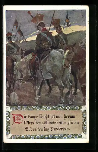 Künstler-AK Anton Marussig: Soldaten reiten am Morgen