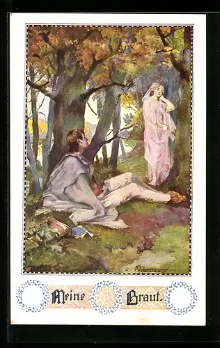 Künstler-AK Anton Marussig: Junger Mann mit seiner Braut im Wald
