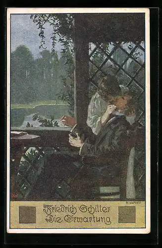 AK Friedrich Schiller, die Erwartung - ein sich küssendes Paar