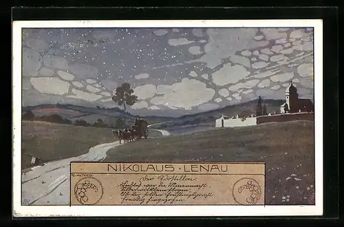 Künstler-AK Ernst Kutzer: Nikolaus, Lenau, Postkutsche unter sternklaren Himmel