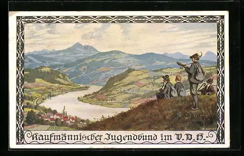 Künstler-AK Ernst Kutzer: Kaufmännischer Jugendbund im V.D.H., Idyllische Landschaft