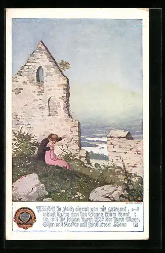 Künstler-AK Ernst Kutzer: Paar an einer Ruine schaut ins Tal