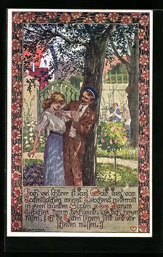 Künstler-AK Ernst Kutzer: Student beim Flirt mit einer Blondine