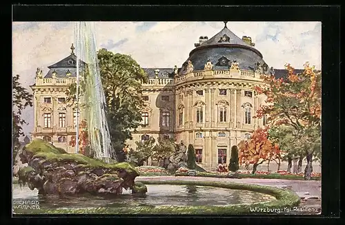 Künstler-AK Richard Wagner: Würzburg, Blick auf die Königliche Residenz