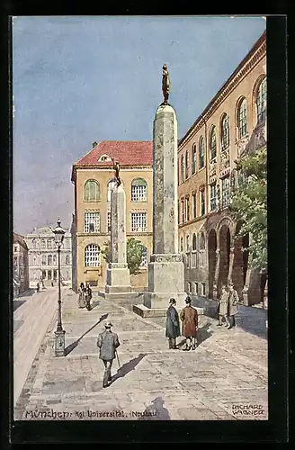 Künstler-AK Richard Wagner: München, Neubau der Universität, Strassenpartie