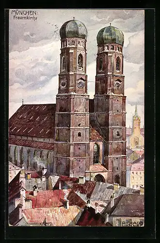 Künstler-AK Richard Wagner: München, Blick auf die Frauenkirche