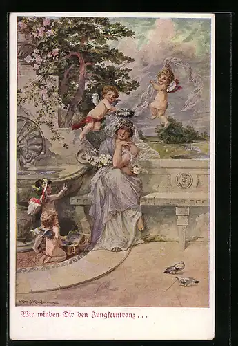 Künstler-AK Hans Kaufmann: Wir winden Dir den Jungfernkranz