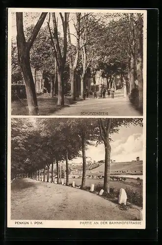 AK Penkun I. Pom., Partie an der Bahnhofstrasse, Schützensteig