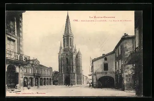 AK Boulogne-sur-Gesse, La Place et l`Eglise