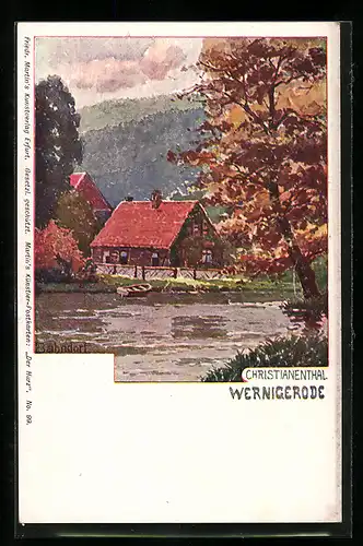 Künstler-AK H. Bahndorf: Wernigerode, Uferpartie im Christianenthal