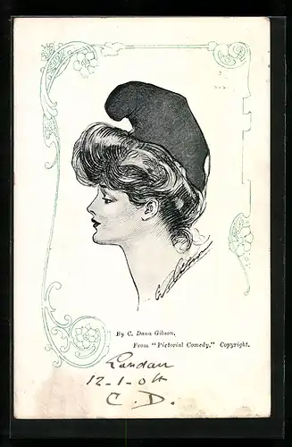 Künstler-AK Charles Dana Gibson: Junge Frau mit einem Zwergenhut