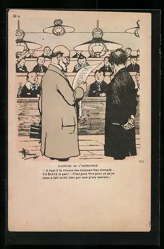Künstler-AK Albert Guillaume: France, Discours de l`Inspecteur, Il faut à la France des citoyens bien trempés...