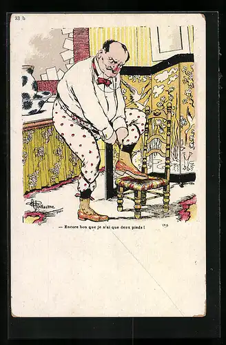 Künstler-AK Albert Guillaume: Dicker Mann zieht sich die Schuhe an