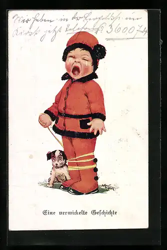 Künstler-AK Arthur Butcher: Weinernder Junge mit einem Hund