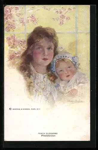 Künstler-AK Philip Boileau: Peach Blossoms, Mädchen mit Baby