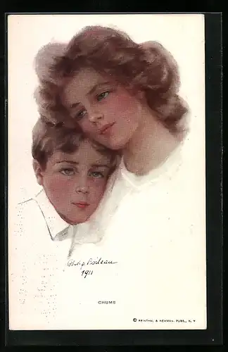 Künstler-AK Philip Boileau: AK chums, Junge schmiegt sich an ein Mädchen
