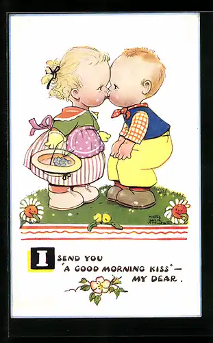 Künstler-AK Mabel Lucie Attwell: Kinderpaar küsst sich