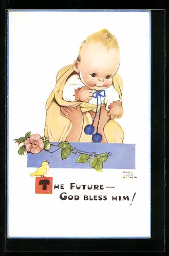 Künstler-AK Mabel Lucie Attwell: The Future, God bless him!, Mutter hält Baby hoch