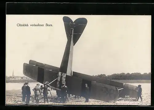 Foto-AK Sanke Nr. 322: Glücklich verlaufener Sturz, Flugzeug