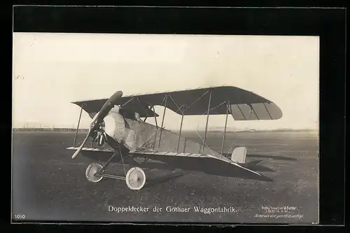 Foto-AK Sanke Nr. 1010, Flugzeug Doppeldecker der Gothaer Waggonfabrik