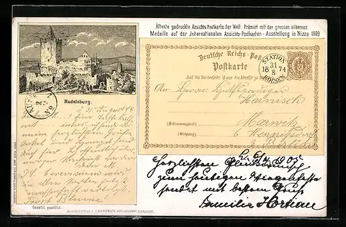 Lithographie Rudelsburg, Ansichtskartengeschichte, Darstellung: Älteste gedruckte Ansichts-Postkarte der Welt