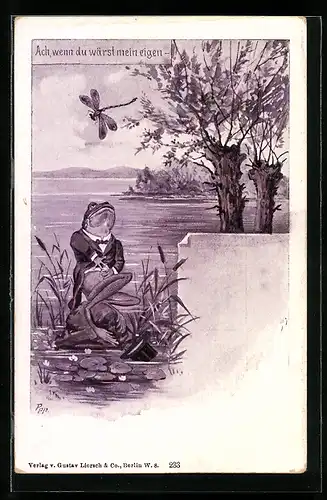 Künstler-AK Vermenschlichter Frosch, Ach wenn du wärst mein eigen