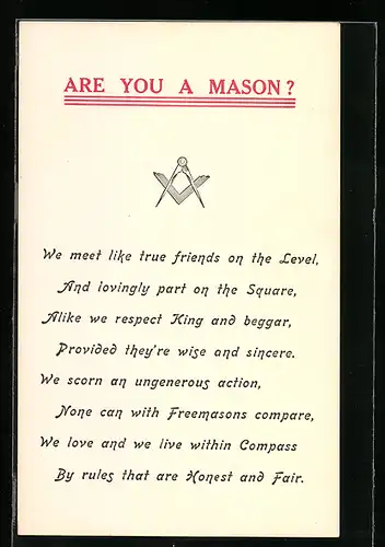 AK Are you a Mason?, Freimaurer
