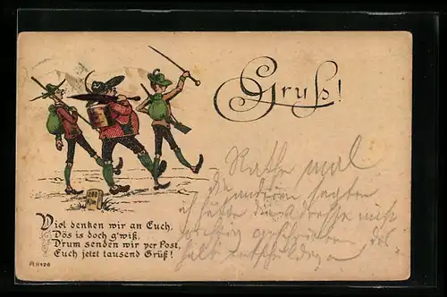 Vorläufer-Lithographie Wanderer Viel denken wir an euch 1894