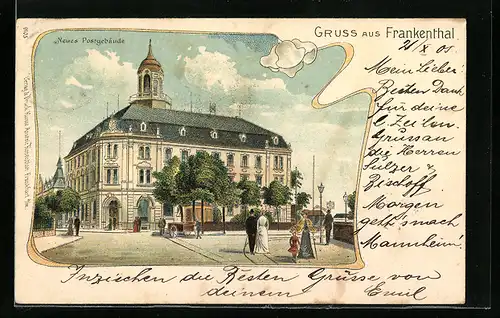 Lithographie Frankenthal, Partie am Neuen Postgebäude