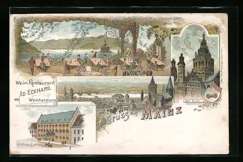 Lithographie Mainz, Wein-Restaurant Ad. Eckhard, Mittlere Bleiche, Dom