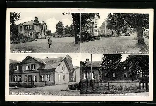 AK Bönningstedt, Zum Sängerheim, Rugenbergener Mühle, Winzeldorfer Schule