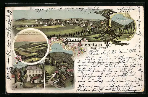 Lithographie Bernstein a. Wald, Gastwirtschaft Fels, Schübelhammer, Hirschstein a. d. Wilden Rodach