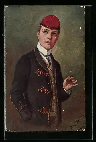 Künstler-AK Georg Mühlberg: Im ersten Semester, Student