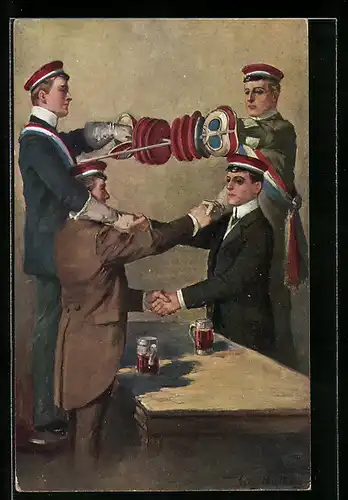 Künstler-AK Georg Mühlberg: Der Landesvater, Studenten mit Schlägern