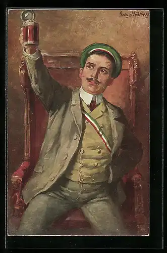 Künstler-AK Georg Mühlberg: Student hebt ein Bierglas