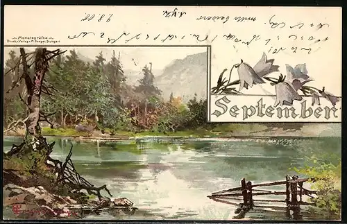 Künstler-AK Joseph Goller: September, Partie am See, Allegorie