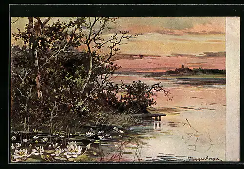 Künstler-AK Theodor Guggenberger: Abendstimmung am Wasser