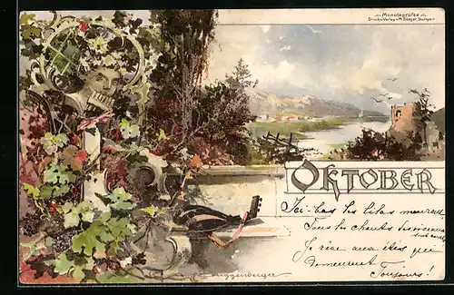 Künstler-AK Theodor Guggenberger: Panorama im Oktober, Allegorie