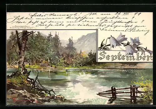 Künstler-AK Theodor Guggenberger: Bergsee im September, Allegorie