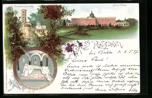 Lithographie Potsdam, Mausoleum Friedrich III., Neues Palais