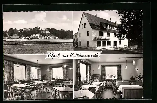 AK Willmersreuth, Ortspanorama, Gasthaus zur Linde, in den Gasträumen