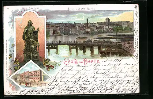 Lithographie Berlin, Blick auf Alt-Berlin, an der Königl. Münze