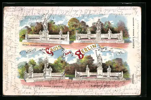 Lithographie Berlin, Otto I. Markgraf von Brandenburg, Otto II. Markgraf von Brandenburg, Albrecht der Bär