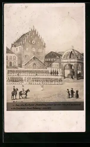 Künstler-AK Hammelburg, Das alte Rathaus und die Lahndwehr älterer Ordnung anno 1854