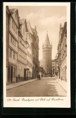 AK Kassel, Druselgasse mit Blick auf Druselturm