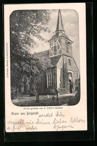 AK Hamburg-Bergstedt, Kirche gesehen von A. Filter`s Gasthof