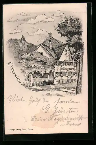 Lithographie Königswinter, Gasthaus Restaurant Bellinghausen