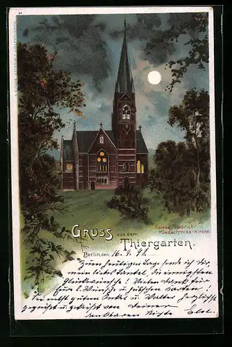 Lithographie Berlin-Tiergarten, Kaiser Friedrichs-Gedächtnis-Kirche