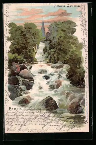 Lithographie Berlin-Kreuzberg, Victoria Wasserfall im Victoria Park